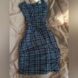 Blue Plaid Sleeveless Dress
